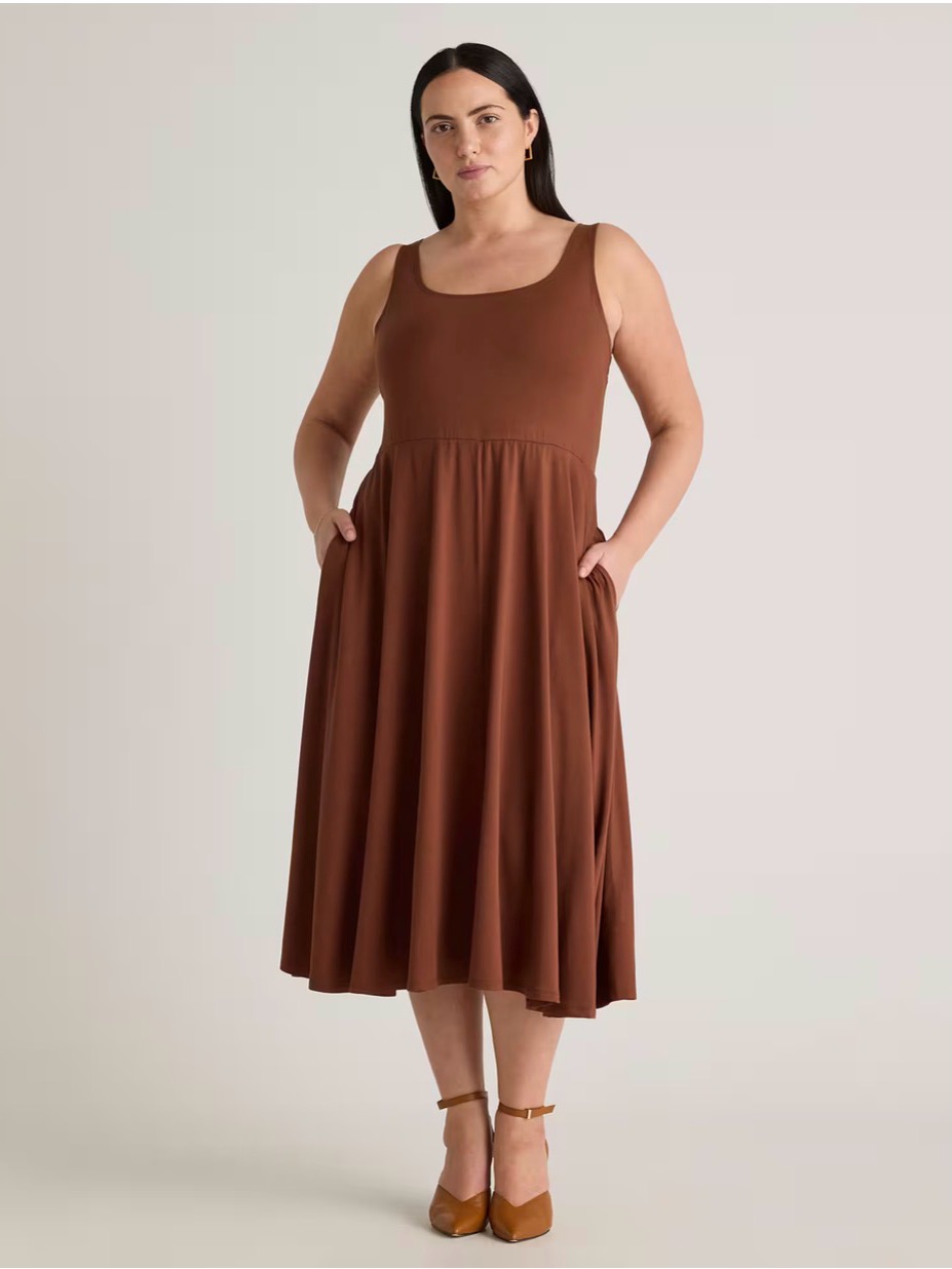 Quince Tencel Jersey Fit & Flare Dress Brown 2x